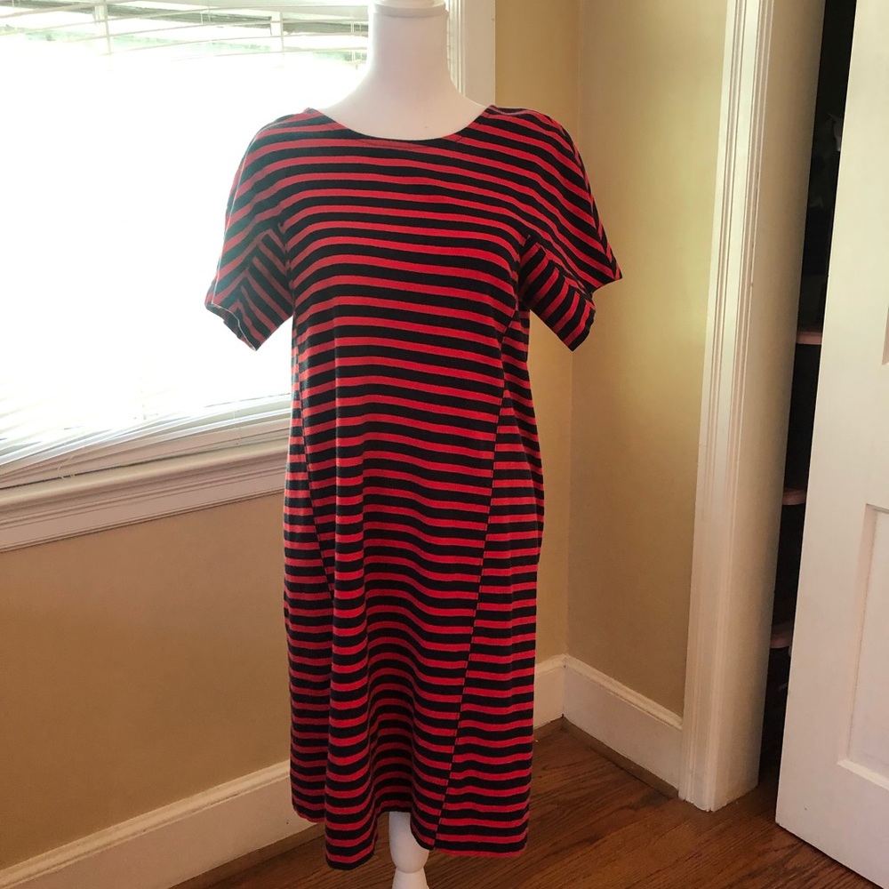 J CREW Red and Navy Striped Dress